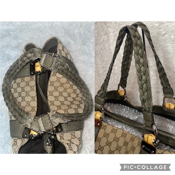 Gucci Monogram GG Canvas Leather Bamboo Bar Large Shoulder Tote & Folio Wallet - Picture 8 of 17